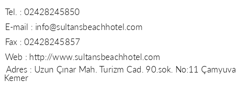 Sultan's Beach Hotel telefon numaralar, faks, e-mail, posta adresi ve iletiim bilgileri